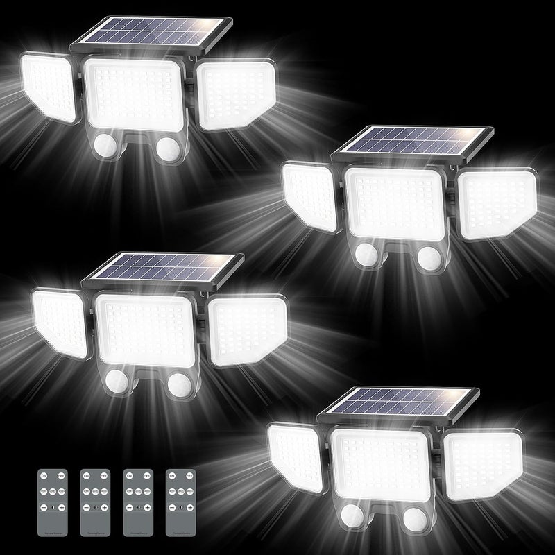 Onforu Solar Lights Outdoor, 3000LM Motion Sensor Security Flood Lights with Remote Control, 3 Modes, IP65 Waterproof Solar Powered for Yard, Pathway, Garden, Pool, Garage, 4 Pack - Image 1